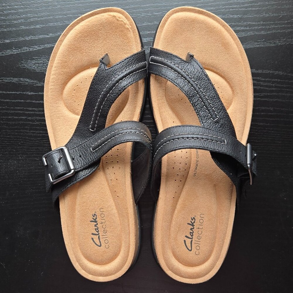 NWOT ✨  Clarks Brynn Madi Black Leather Sandals - Wide